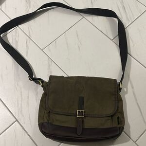 Fossil Leather and Canvas Small Messenger Crossbody Bag
